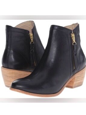 Wolverine 1883 Ella Boot Women’s Black Leather Stacked Heel Double Zip Size 9